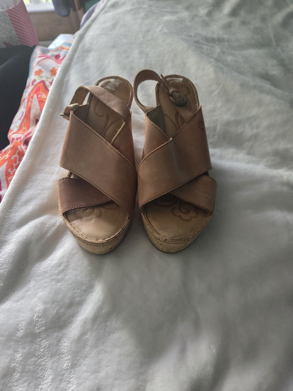 Børn  Tan Leather Platform Wedge Sandals